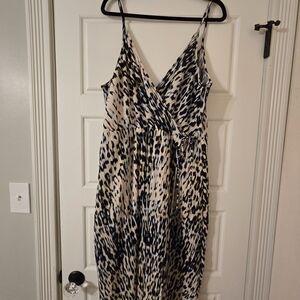 H&M Black and Cream Animal Print Midi Dress